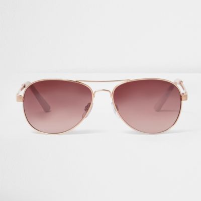 Gold tone pink lens aviator sunglasses